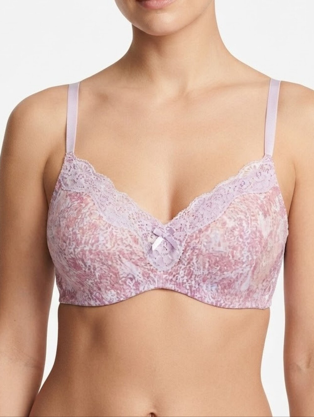 Maidenform Pink Abstract Print Lace Trim Lightly Lined T-Shirt Bra 36B